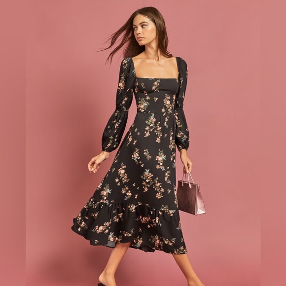 Reformation Dresses & Skirts - REFORMATION Mica Black Rose Floral Midi Dress | Size 4